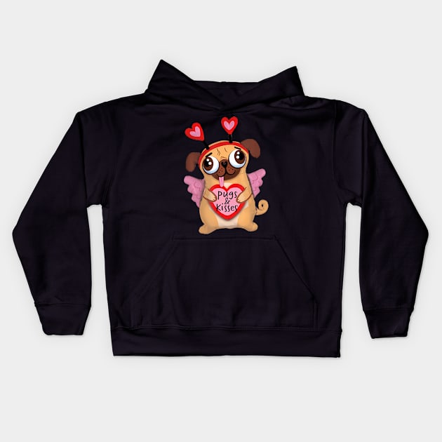 Pugs Valentine  Cupid Pug Kisses Valentine Pug Lover Kids Hoodie by vulanstore